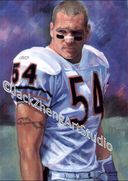 Pastel Portrait - NFL Chicago Bear  Linebacker Brian Urlacher @Jack Zheng Art Studio