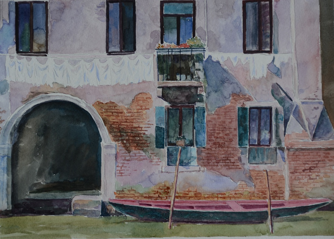 Watercolor Painting - Summer Scene in Venice